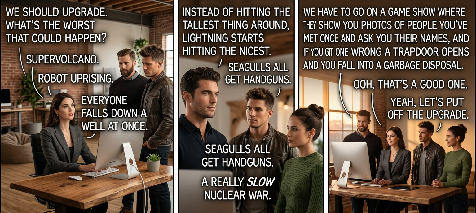 Before I install any patch, I always open the patch notes and Ctrl-F for 'supervolcano', 'seagull', and 'garbage disposal', just to be safe.