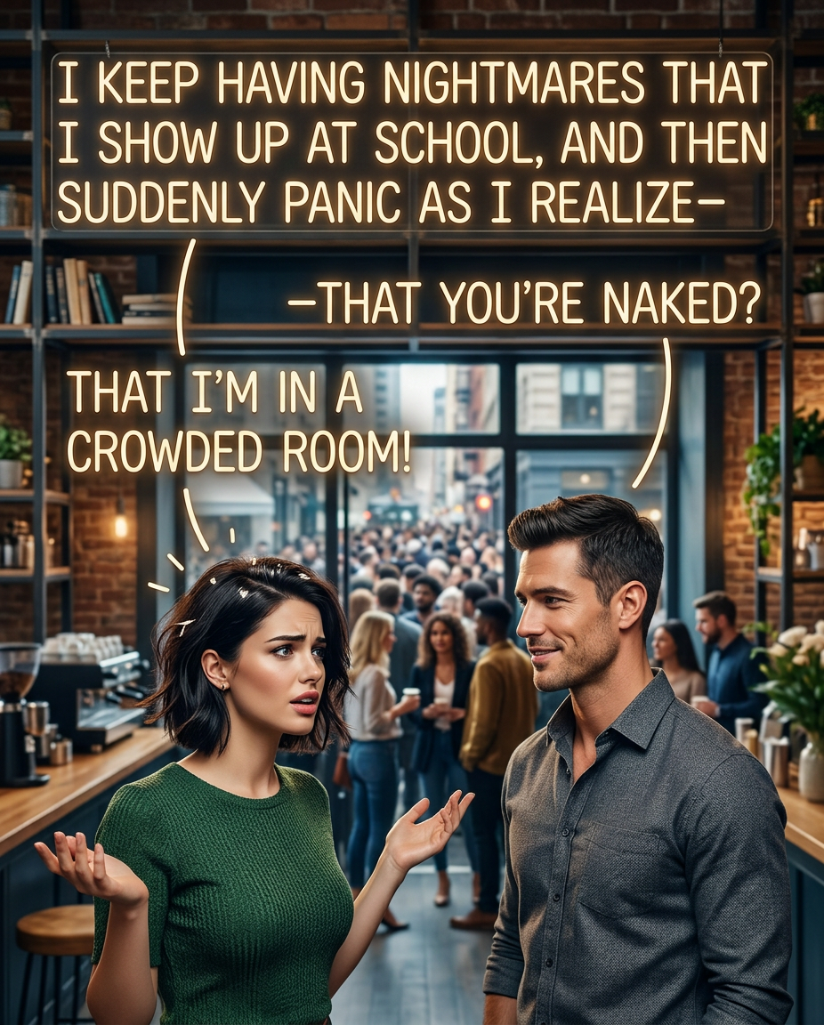 Oh thank goodness, I forgot my clothes, so now everyone's looking embarrassed and backing away.