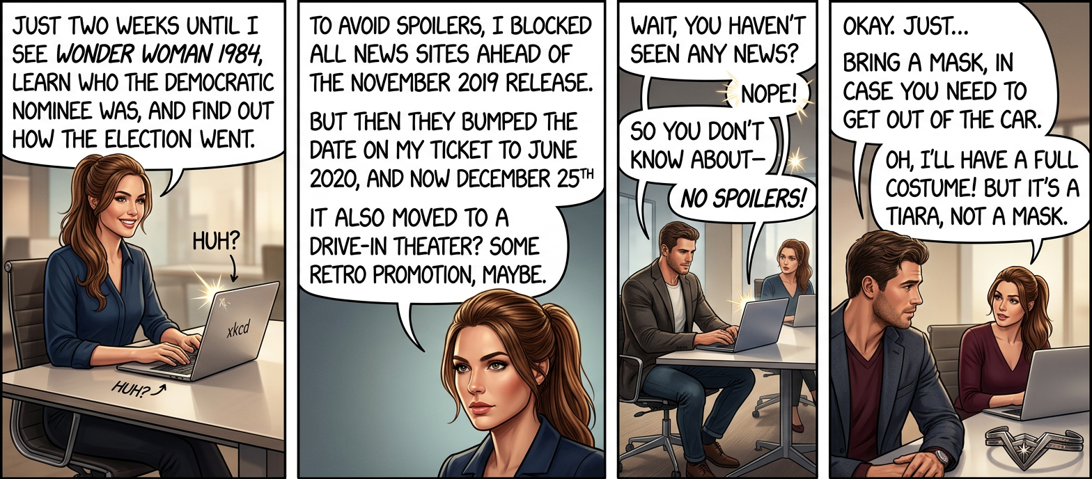 'Wait, why would you think a movie set in 1984 would do drive-ins as a retro promotion?' 'You know, 80s stuff. Drive-in movies. Britney Spears doing the hustle. Elvis going on Ed Sullivan and showing off his pog collection.' 'What year were you born, again?'