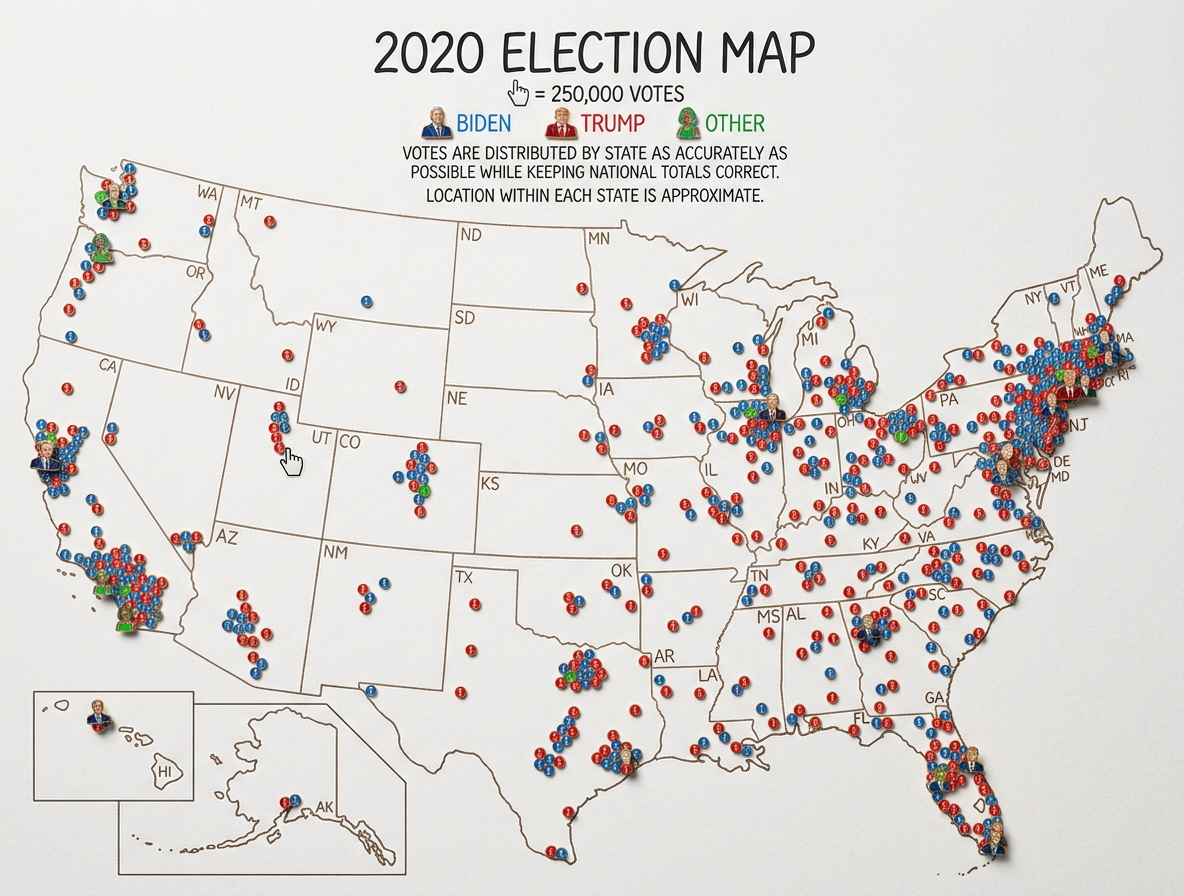 There are more Trump voters in California than Texas, more Biden voters in Texas than New York, more Trump voters in New York than Ohio, more Biden voters in Ohio than Massachusetts, more Trump voters in Massachusetts than Mississippi, and more Biden voters in Mississippi than Vermont.