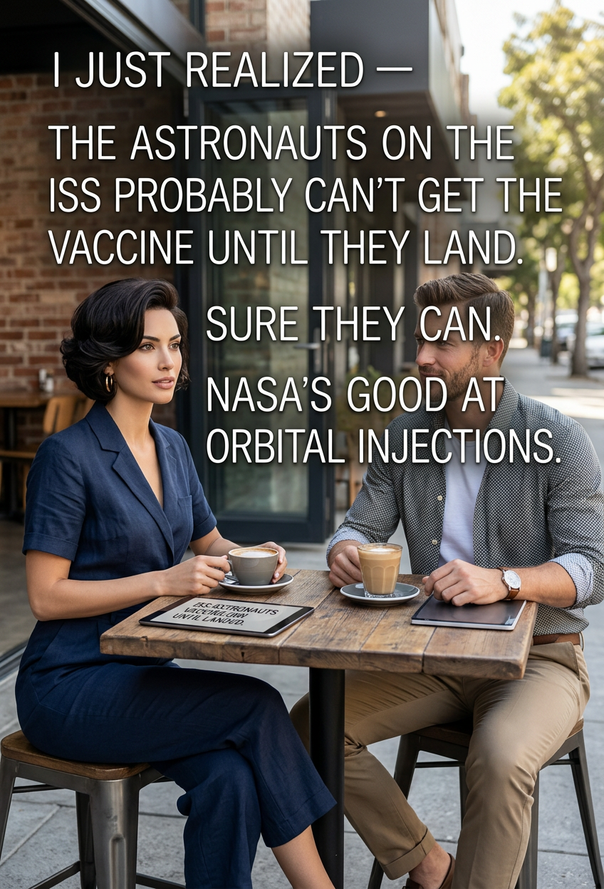 Because they orbit the Earth every 90 minutes, some astronauts should try to argue that, due to CDC regulations and time zone technicalities, they should be able to get their second dose just 30 or 40 hours after their first.