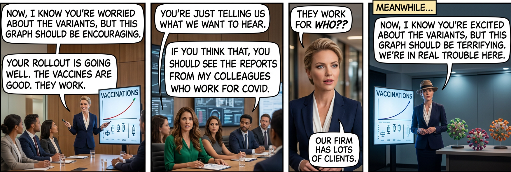 All our teams make an effort to stay optimistic, but I will say that once our virus division saw the vaccine efficacy data, they started asking for payment up front.