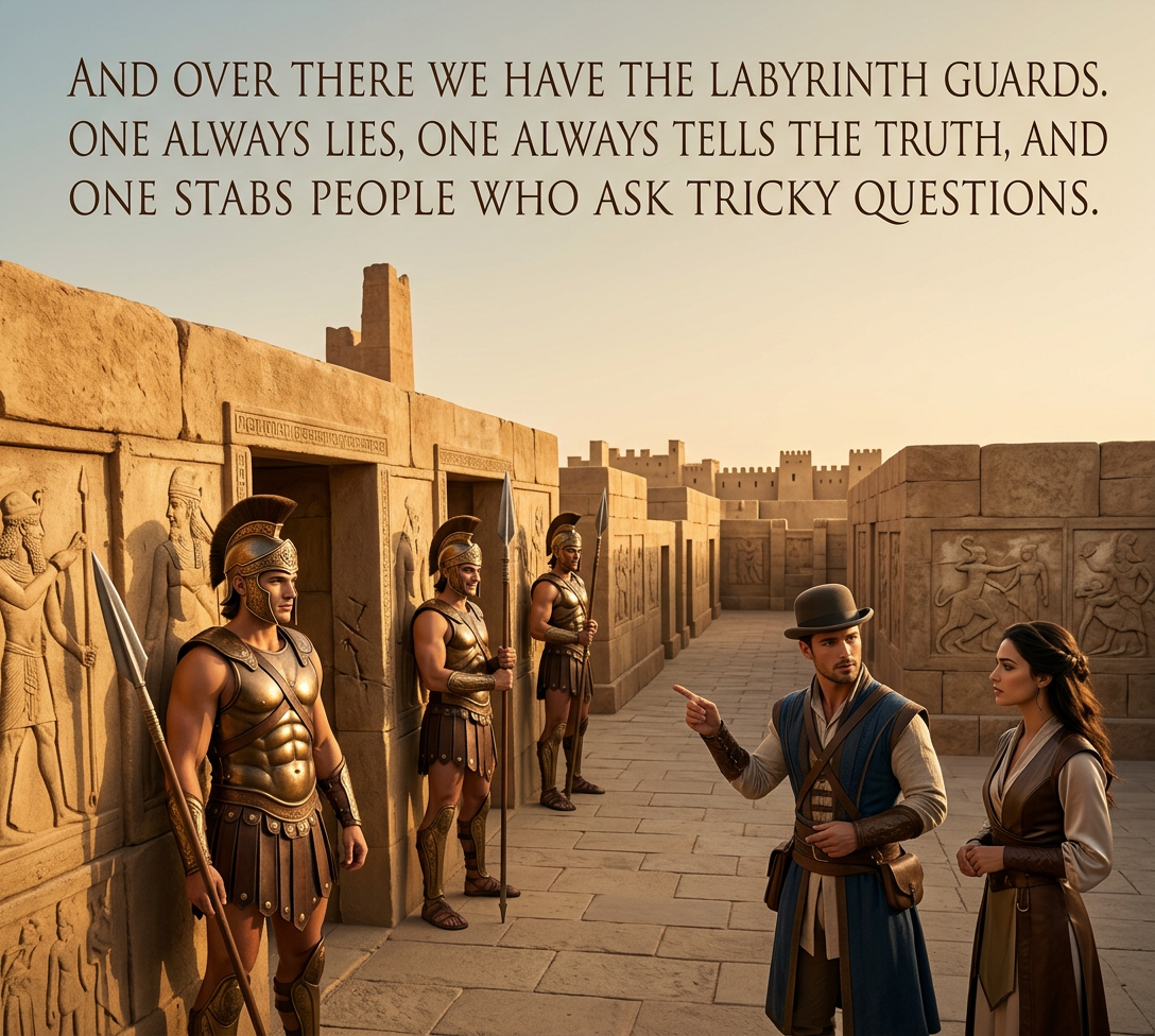 And the whole setup is just a trap to capture escaping logicians.  None of the doors actually lead out.