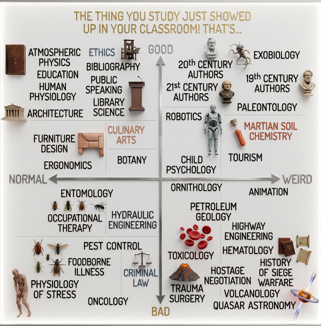 Ontology is way off to the left and geography is way off to the right.