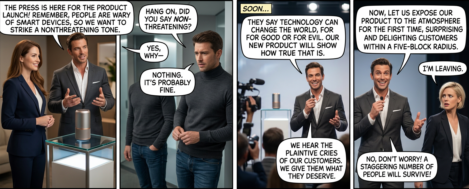 "Okay, that was weird, but the product reveal was normal. I think the danger is pas--" "One more thing." "Oh no."