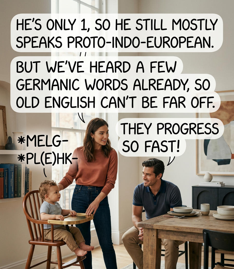The worst is the Terrible Twos, when they're always throwing things and shrieking, "forsooth, to bed thou shalt not take me, cur!"