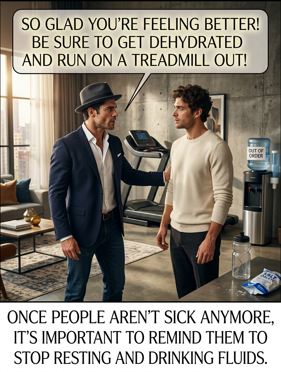 Remember not to take it easy. Put a hot washcloth on your forehead, remain standing, and breathe dry air while taking lots of histamines. You need to give your body a chance to get sick again.