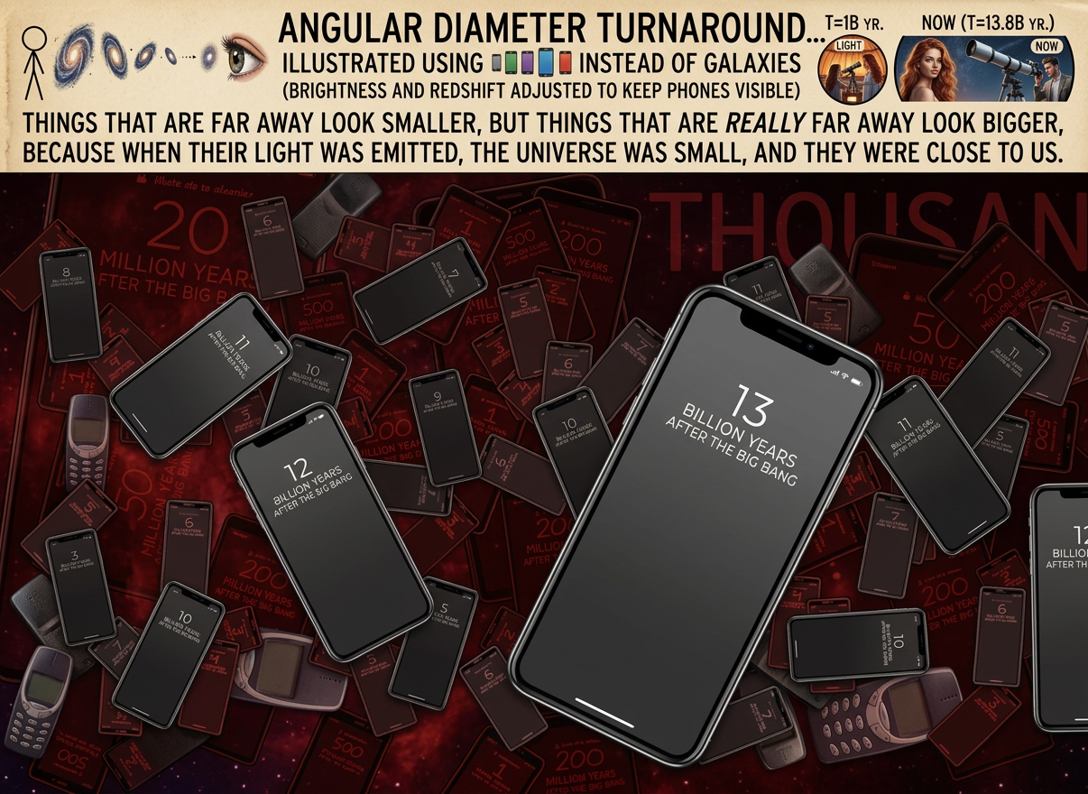 Thank you to Katie Mack for teaching me about this effect, and to Janelle Shane for describing redshifts as 'like galaxies sinking into a pool of dilute blood,' which is how I'll see them from now on.