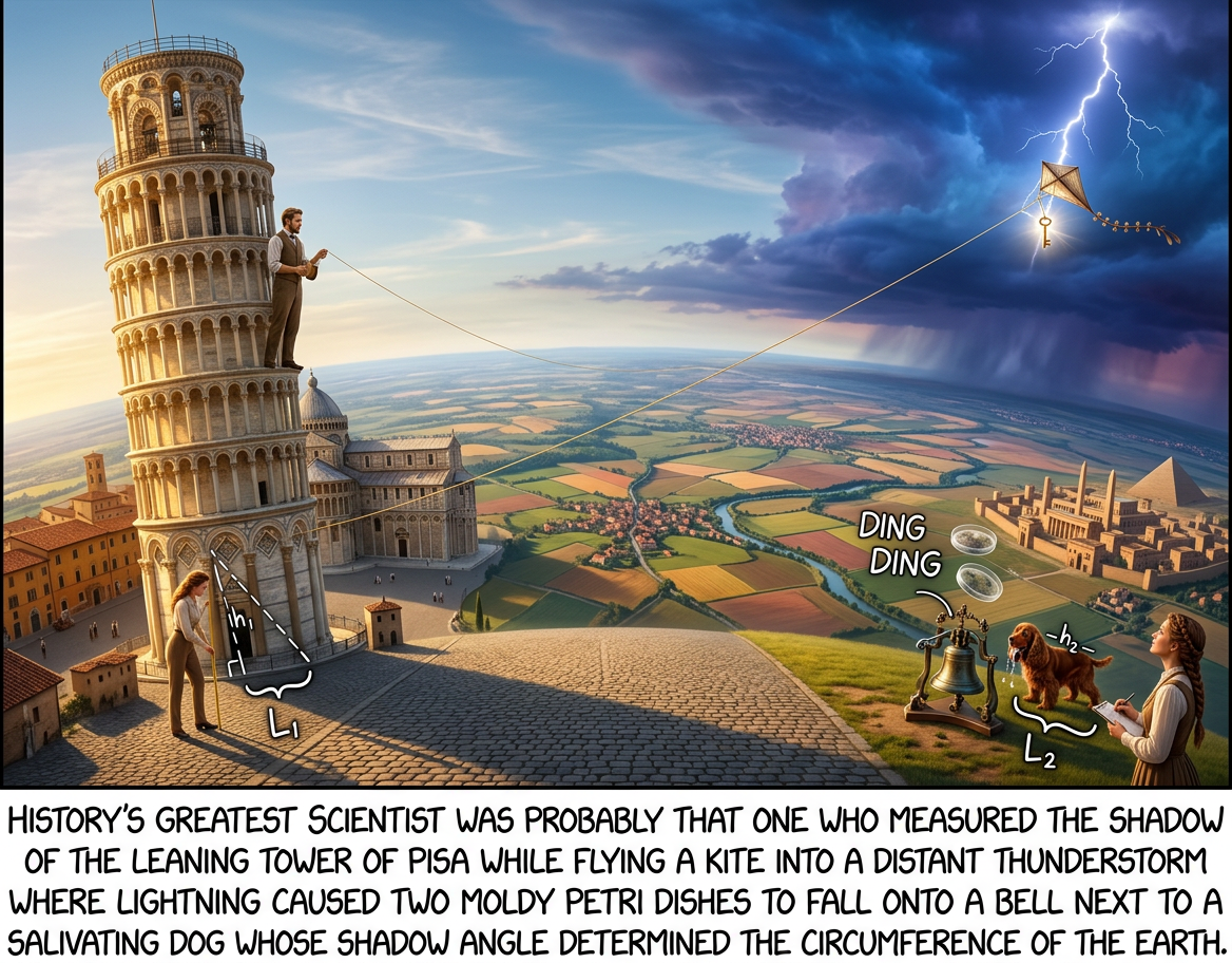 "Ow! One of the petri dishes I left on the tower railing fell and hit me on the head! Hey, that gives me an idea..."