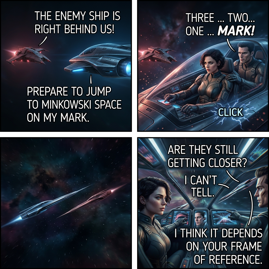 My liege, we were able to follow the ship into Minkowski space, but now they've jumped to Hilbert space and they could honestly be anywhere.