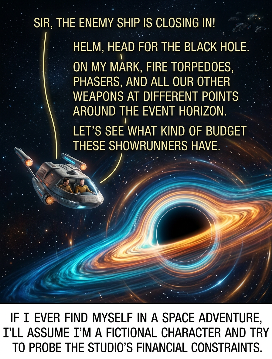 "Sir, it looked really cool." "Oh no--prestige TV. Okay, which of you has a terrible secret that's being slowly revealed to the audience through flashbacks? Just spit it out so we can escape this arc!"