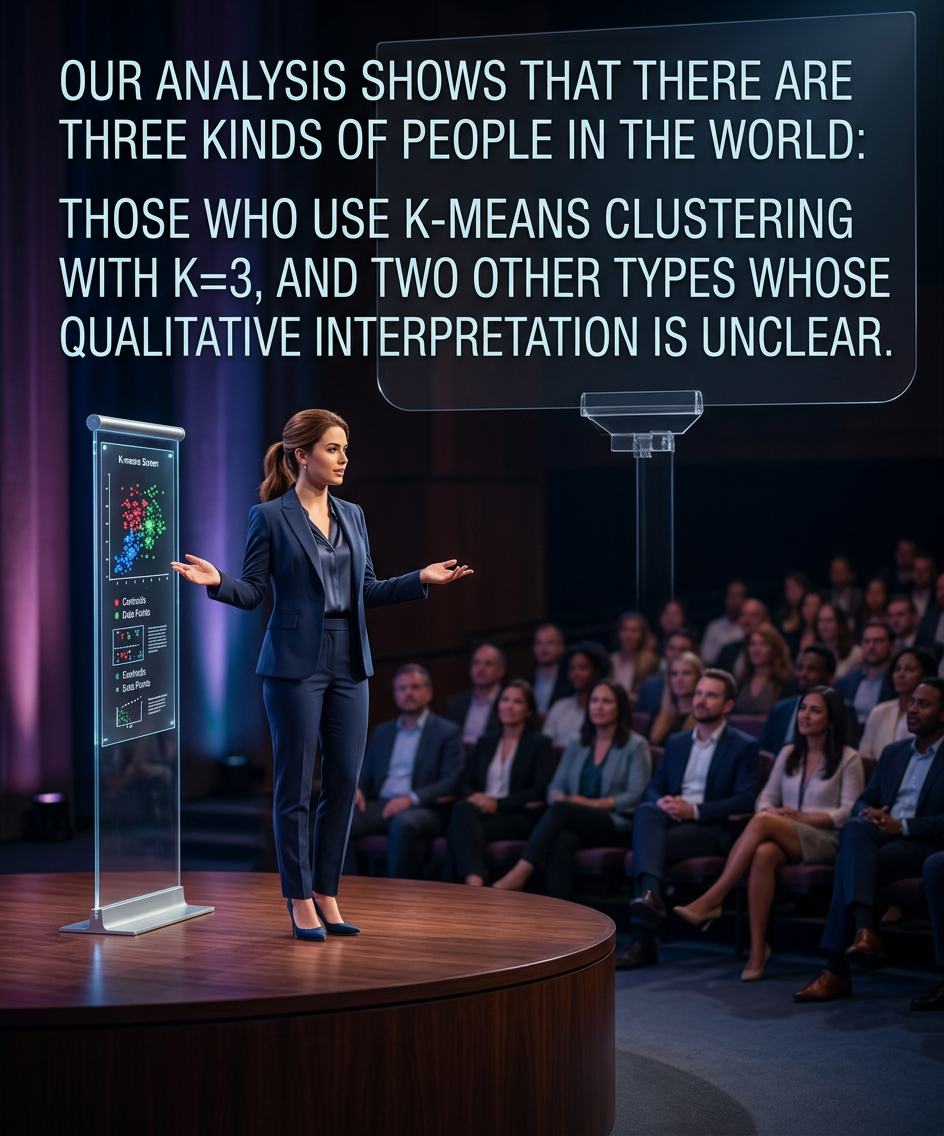 According to my especially unsupervised K-means clustering algorithm, there are currently about 8 billion types of people in the world.