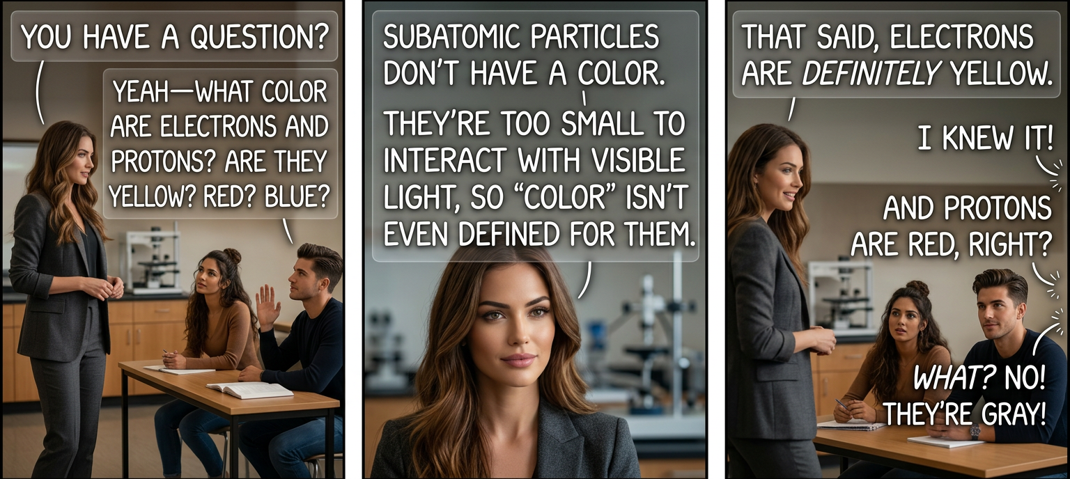 There's quark color, but that's not really color--it's just an admission by 20th century physicists that numbers are boring.
