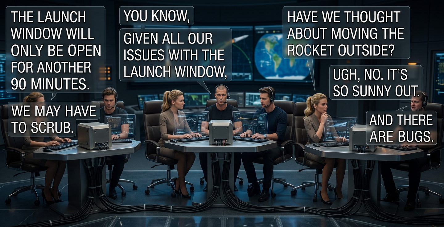 "Confirmed, we have to scrub." "Ugh, okay. I'll get the bucket and sponge."