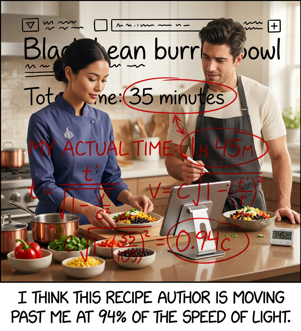 It says to cut the onions into 1/4" slices, but I'd better correct for length contraction.