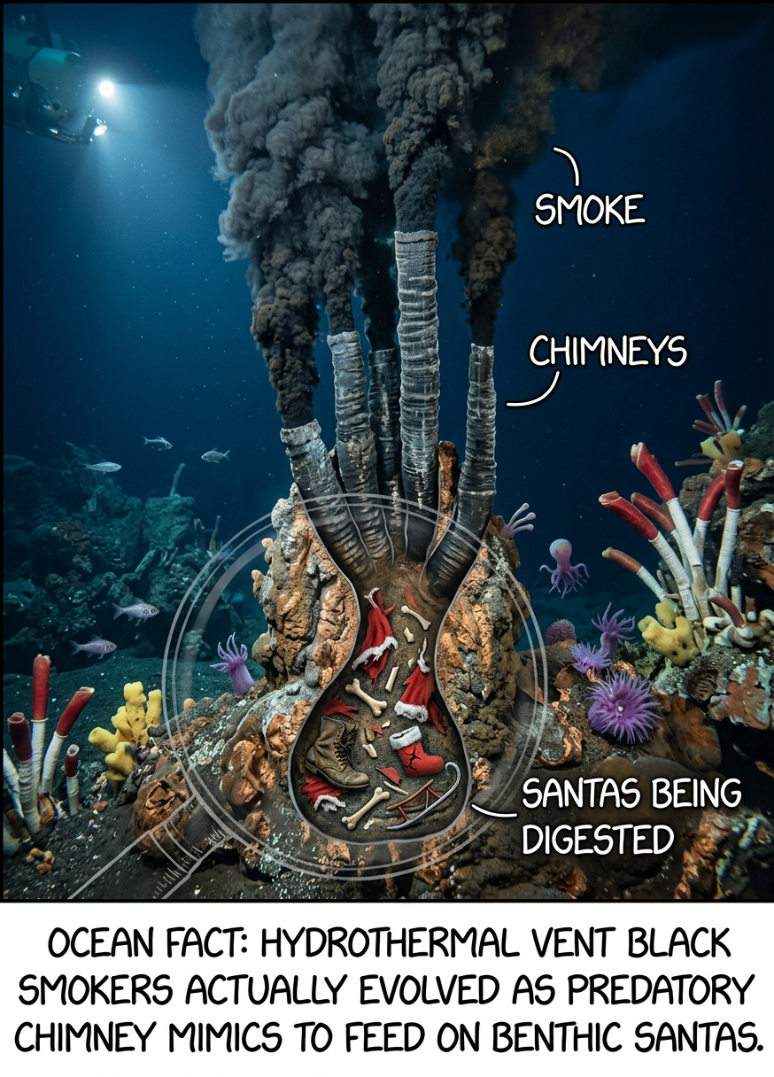 Benthic Santas weren't even discovered until the 1970s, but many scientists now believe Christmas may have originally developed around hydrothermal vents and only later migrated to the surface.