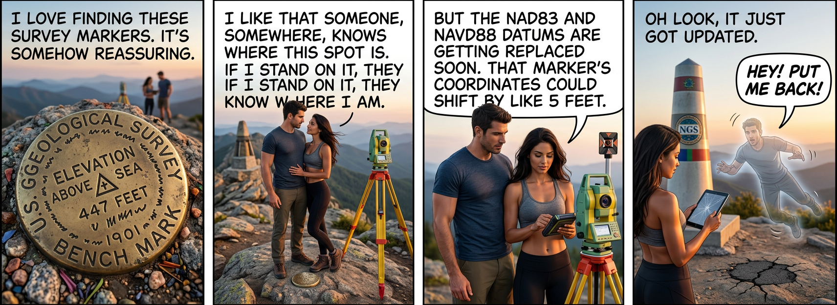 Fun fact: The standard North American NAD83 coordinate system is misaligned from the actual Earth, off-center by about 7 feet. Someone knows where I am, and I'm in the wrong place.
