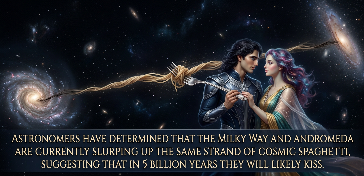 Cosmologists estimate the spaghetti strand to be about 200 septillion calories, though it could be higher depending on the nutritional value of dark matter.