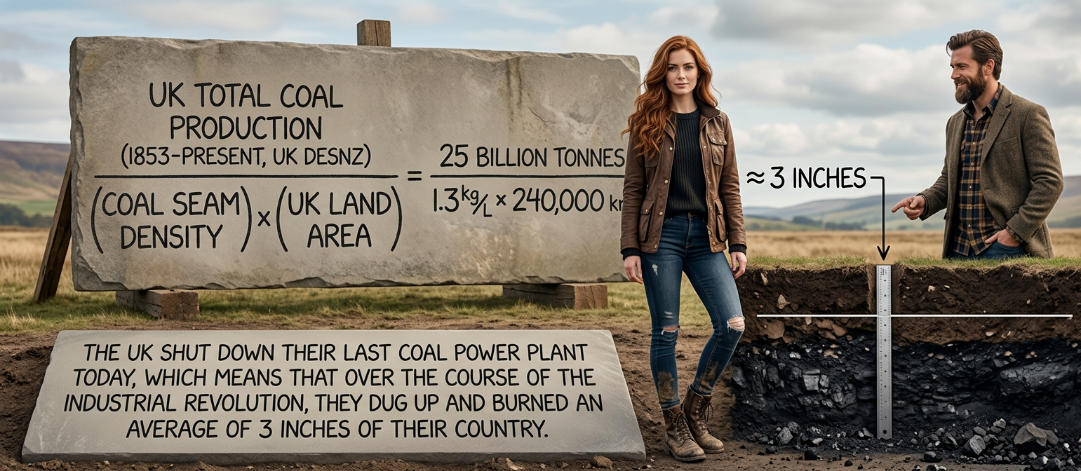 The Watership Down rabbits removed an additional 0.1 nanometers constructing their warren, although that was mostly soil. British rabbits have historically mined very little coal; the sole rabbit-run coal plant was shut down in the 1990s.