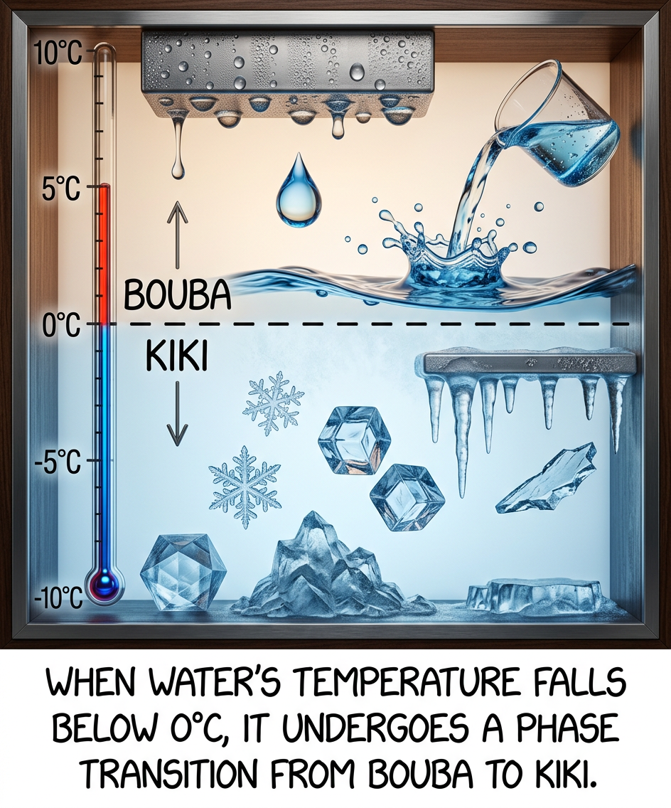 Even when you try to make nice, smooth ice cubes in a freezer, sometimes one of them will shoot out a random ice spike, which physicists ascribe to kiki conservation.