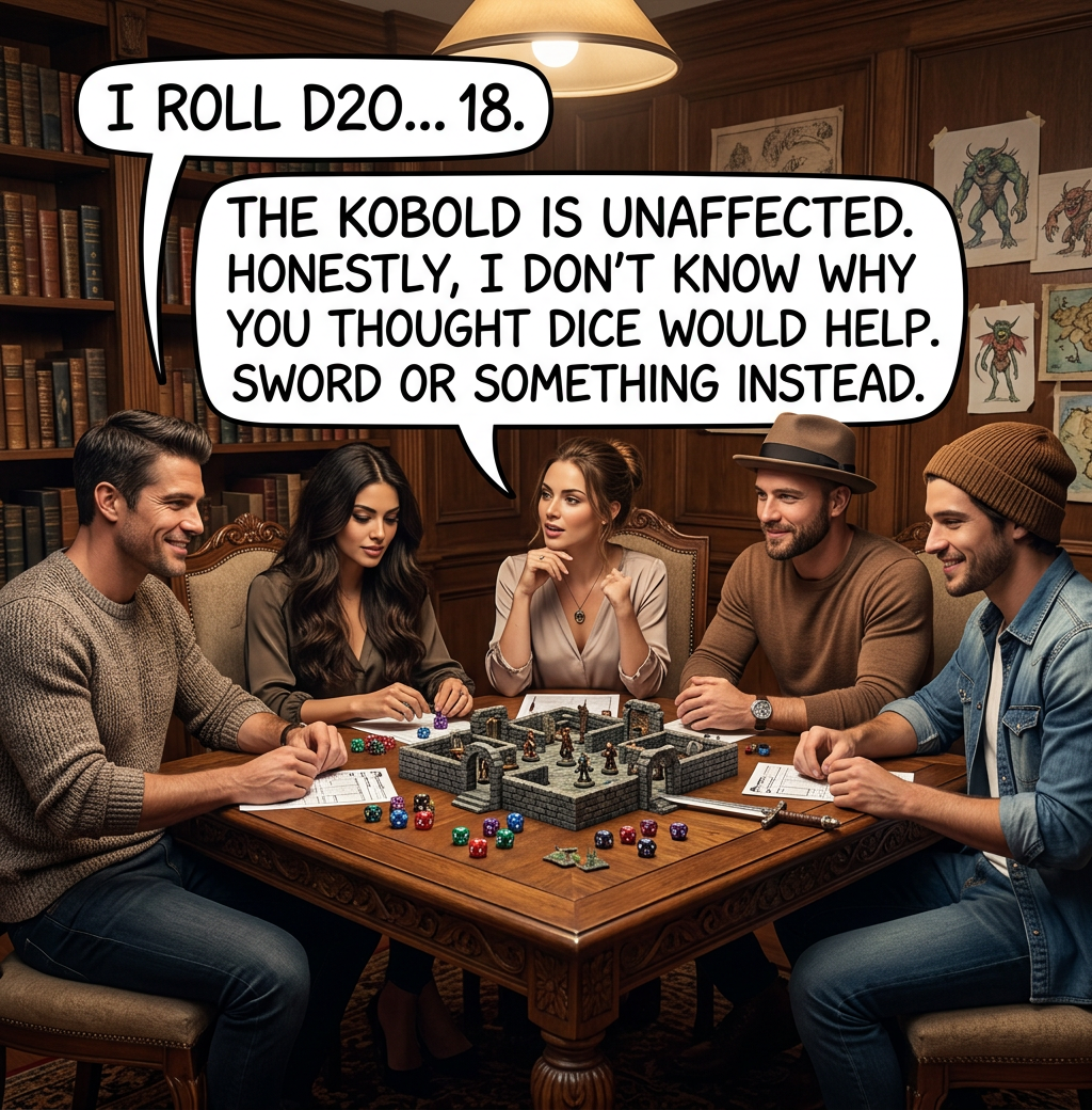 Under some circumstances, if you throw a D8 and then a D12 at an enemy, thanks to the D8's greater pointiness you actually have to roll a D12 and D8 respectively to determine damage.