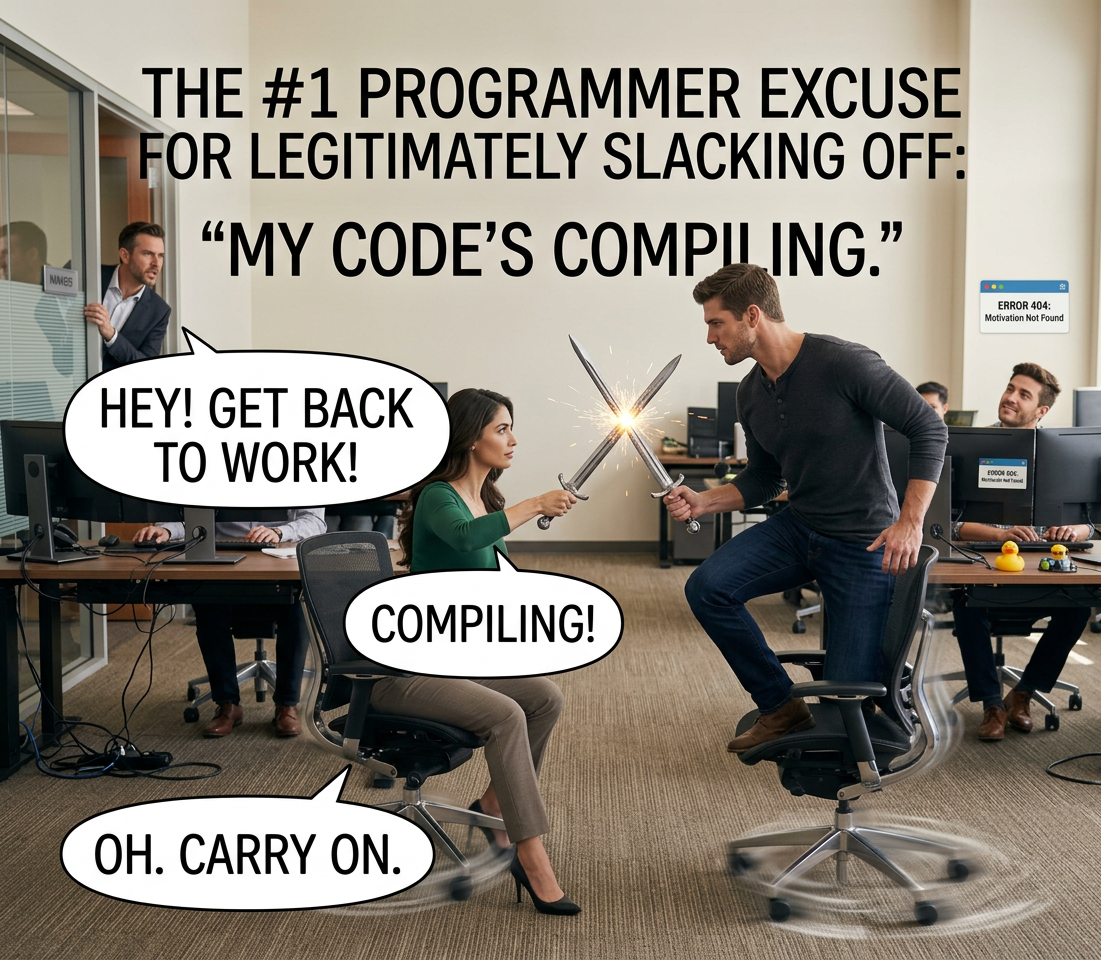 'Are you stealing those LCDs?' 'Yeah, but I'm doing it while my code compiles.'