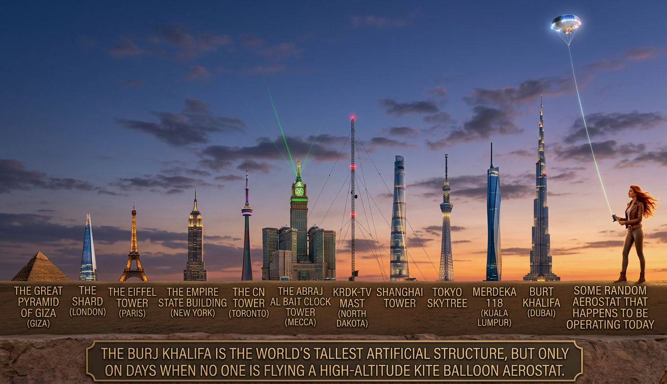 Briefly set a new record for tallest human-made structure by getting my knit sweater snagged on the skydiving plane door as I jumped and not noticing until I'd landed.
