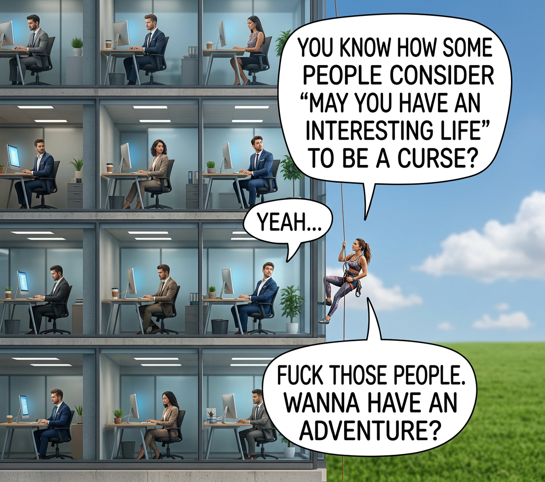 Quick, fashion a climbing harness out of cat-6 cable and follow me down.