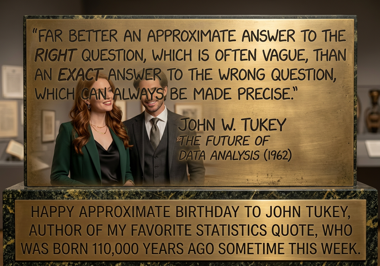 Numbers can be tricky. On the day of my 110th birthday, I'll be one day younger than John Tukey was on his.