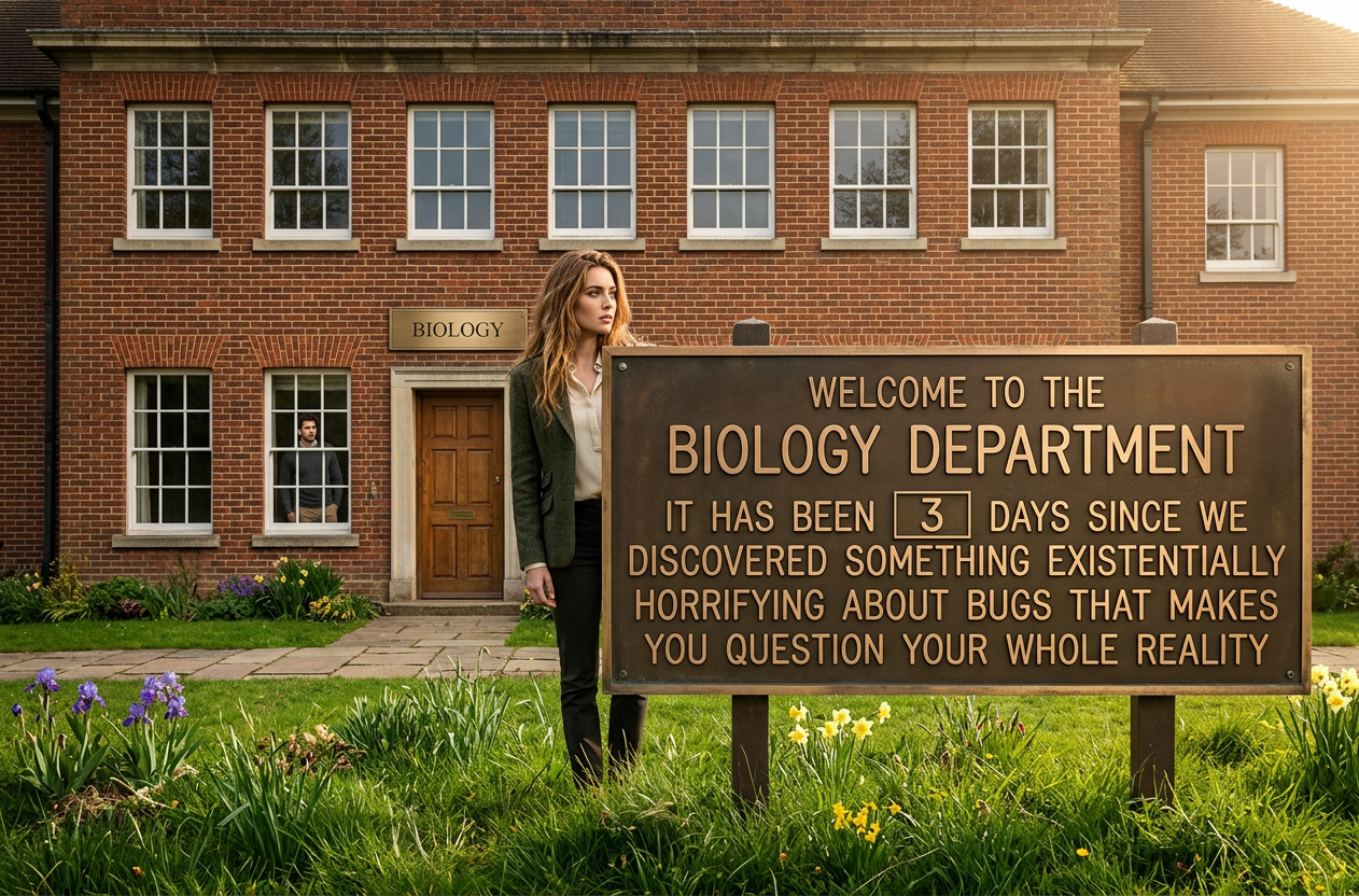 Welcome to the Linguistics Department - It has been [2] [DAYS] since someone noticed that the Biology Department sign has a one-day-long singular/plural disagreement after it resets.