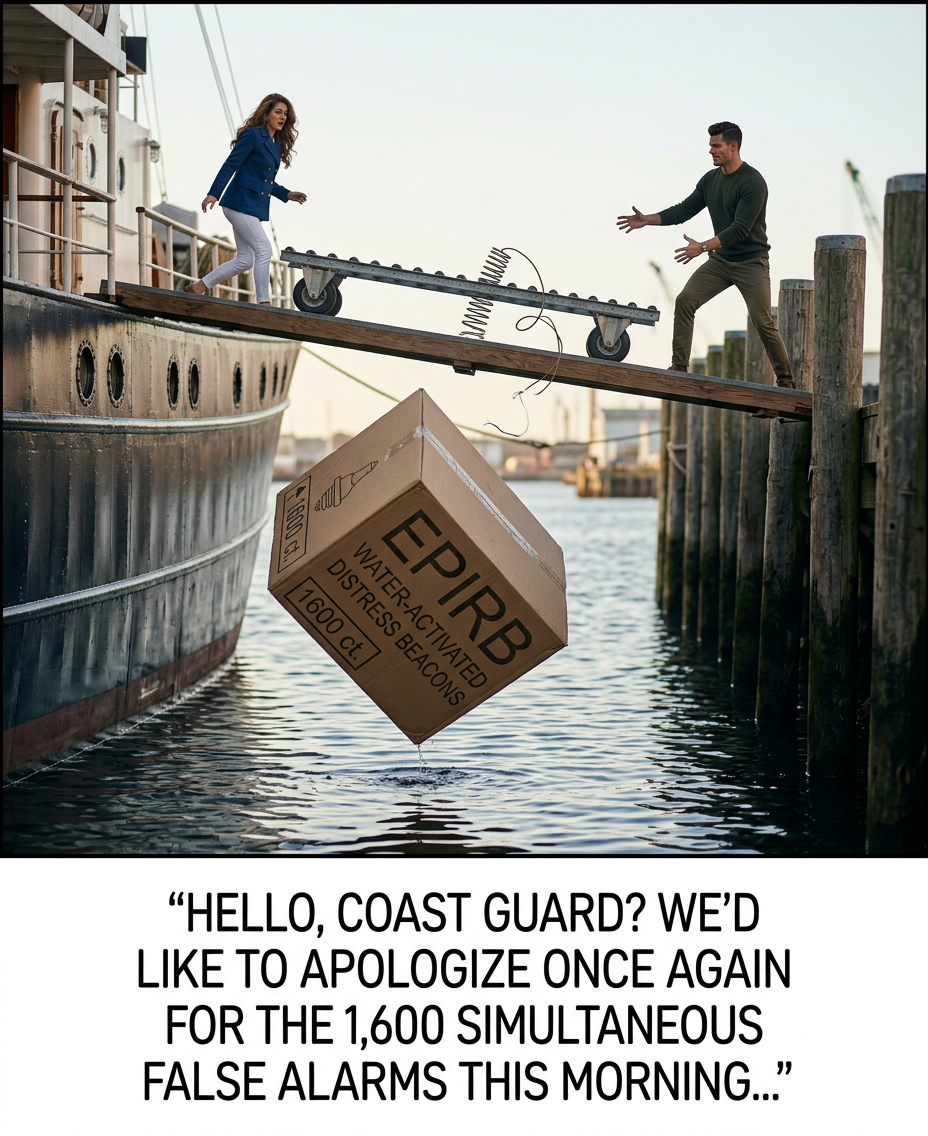 'Oh no, the box is drifting out into the harbor!' 'Yeah, I wouldn't worry about losing it.'