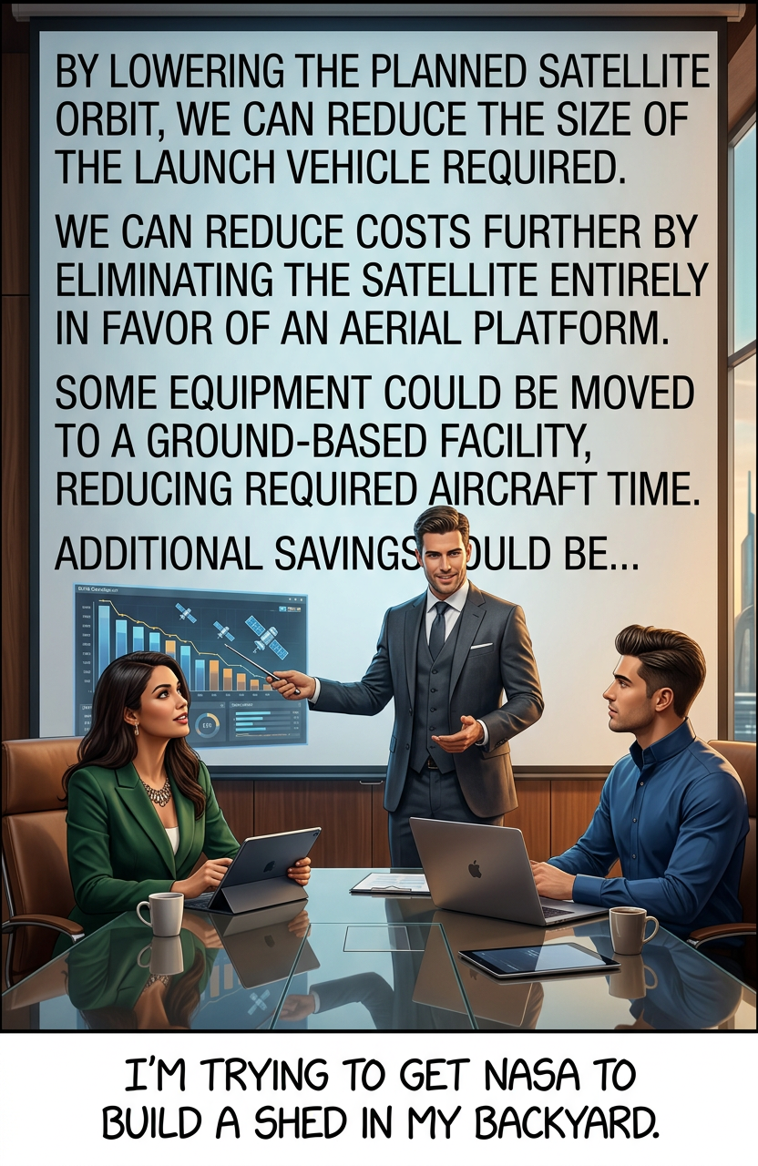 Unfortunately, my scheme to trick NASA has now taken over a decade longer than planned and has run way over budget.