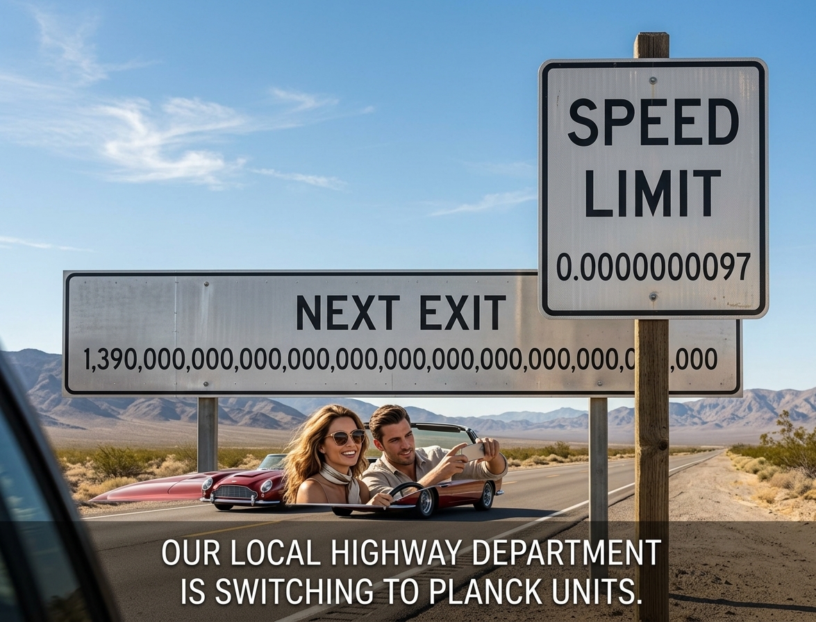 Highway engineers like Planck units because, like the speed of light, the energy capacity of a typical car's gas tank is 1.