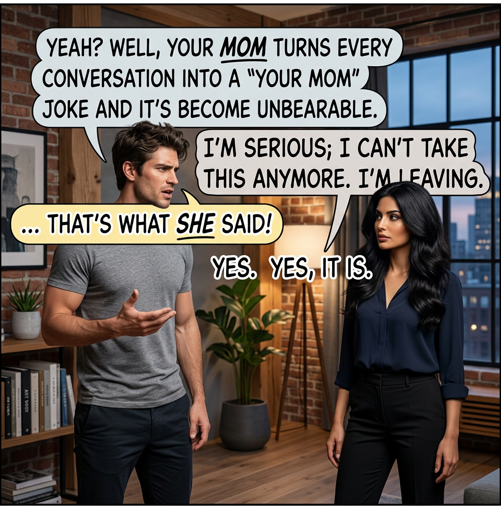 'It's either 'your mom' jokes or me' 'Then I, like so many men before me, must reluctantly choose your mom.'