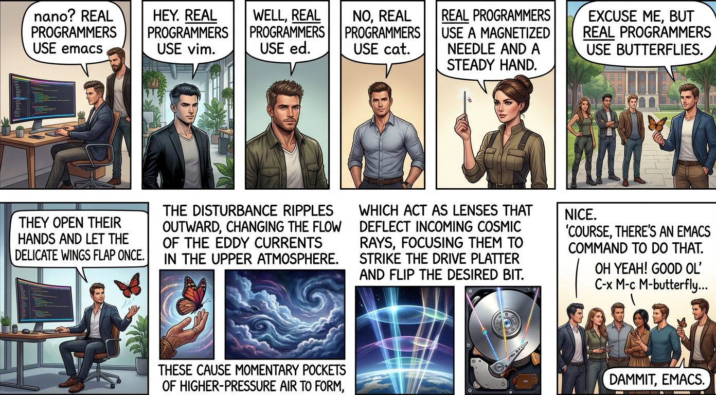 Real programmers set the universal constants at the start such that the universe evolves to contain the disk with the data they want.