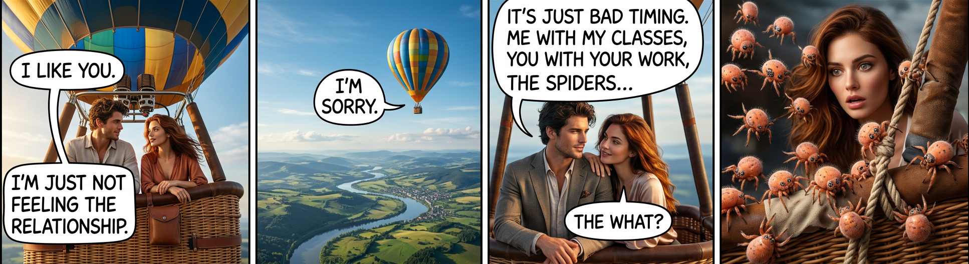 Protip: Even without the red spiders, never have that conversation halfway through a balloon ride.