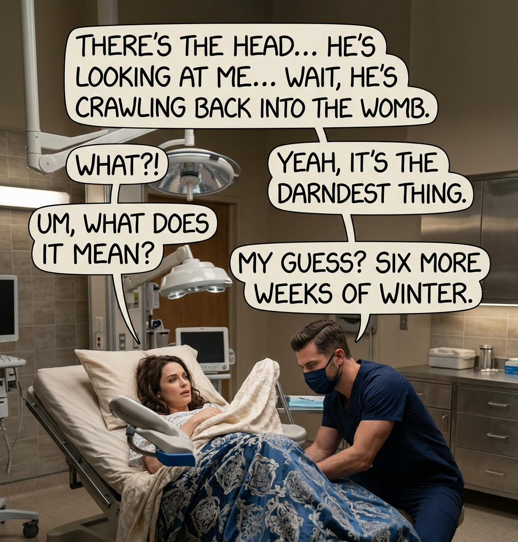 Ma'am, I admit that wasn't in the best taste, but you have to admire my delivery!  Ha ha, get it?  Oh God, don't throw those syringes!  Your baby's fine!