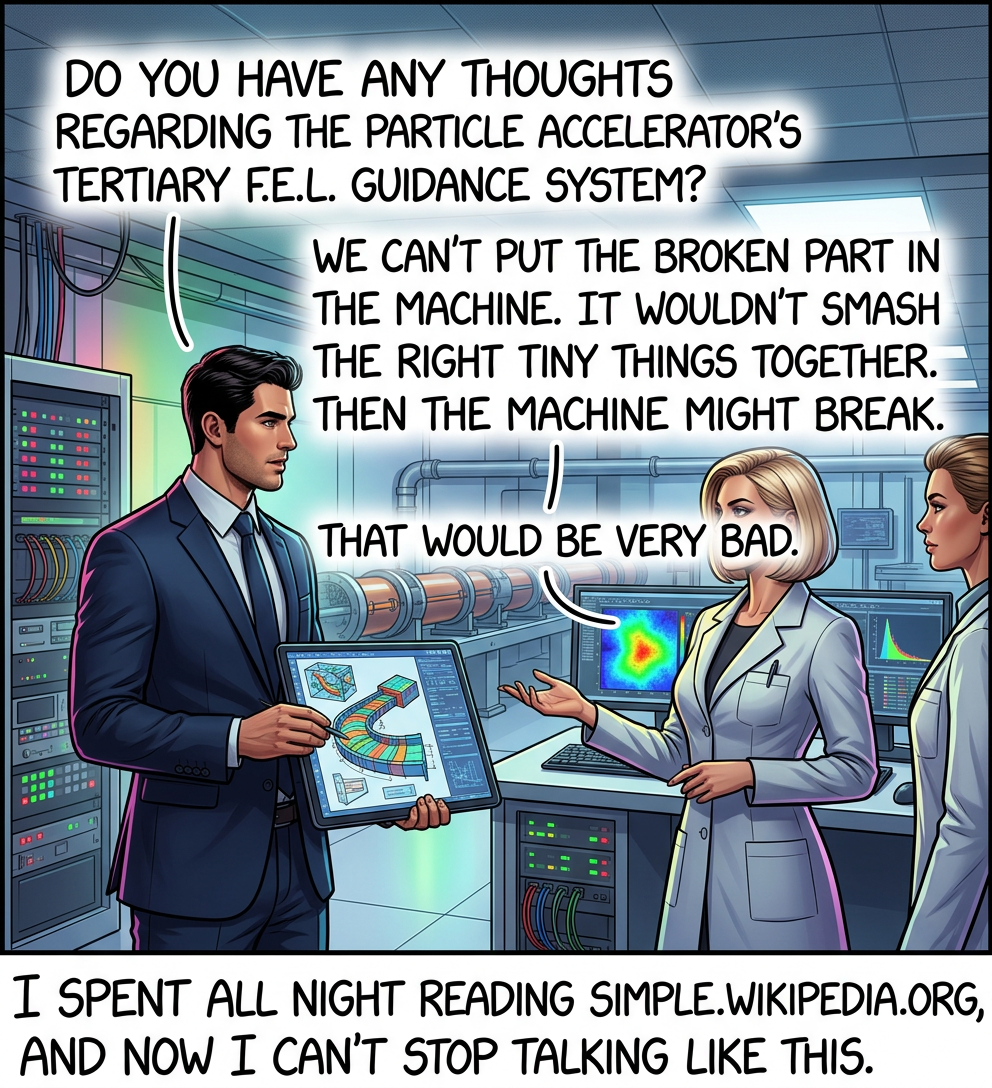 Actually, I think if all higher math professors had to write for the Simple English Wikipedia for a year, we'd be in much better shape academically.