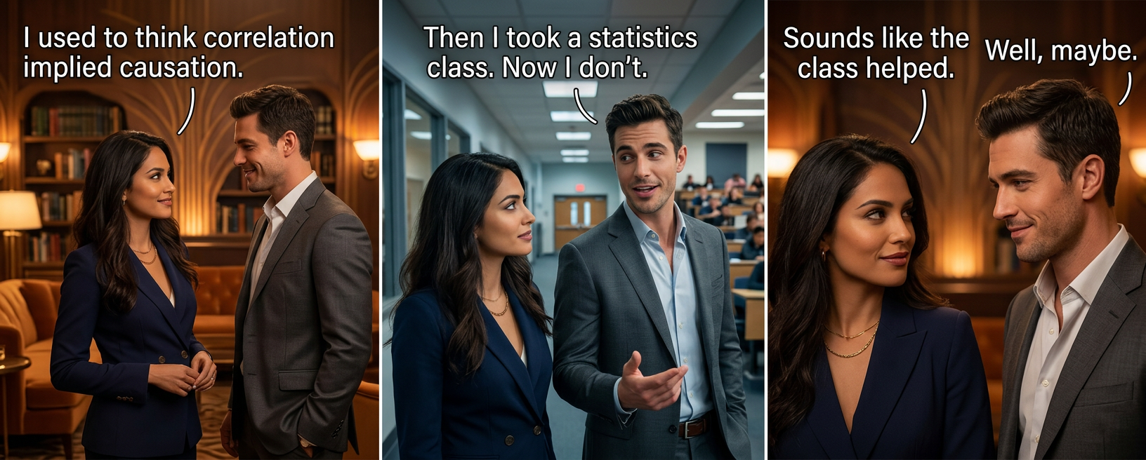 Correlation doesn't imply causation, but it does waggle its eyebrows suggestively and gesture furtively while mouthing 'look over there'.