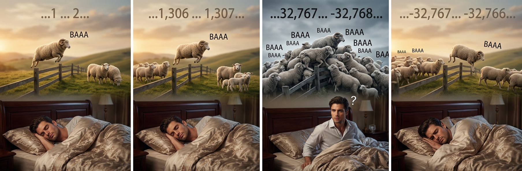 If androids someday DO dream of electric sheep, don't forget to declare sheepCount as a long int.