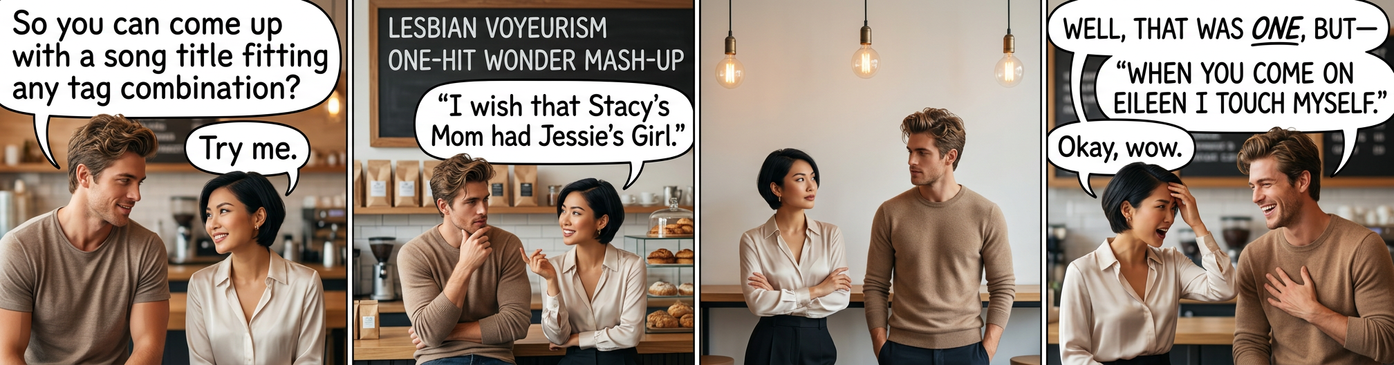 I love Eileen / and want you to love her / When you're around / I'm one floor above her / If you could see / just how much I adore her / Oh, that pretty red dress / I'd do anything for her /  (Too ra loo ra too ra loo rye ayy)