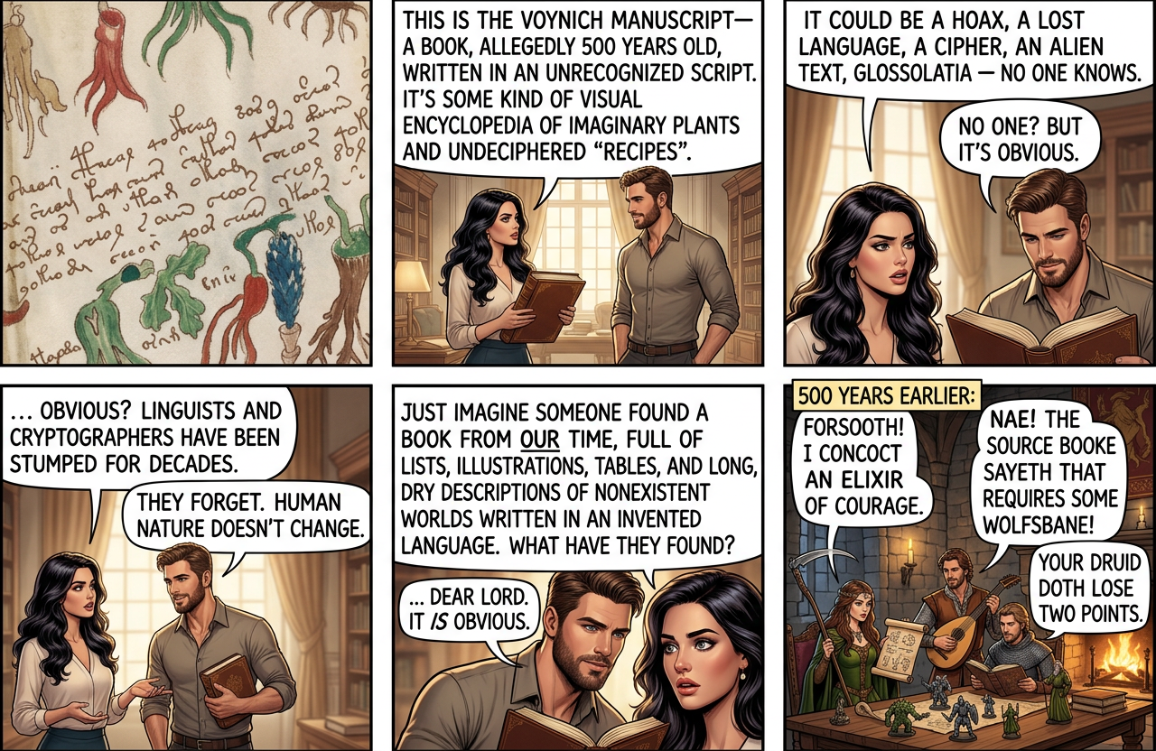 Wait, is that the ORIGINAL voynich manuscript?  Where did you GET that?  Wanna try playing a round of Druids and Dicotyledons?