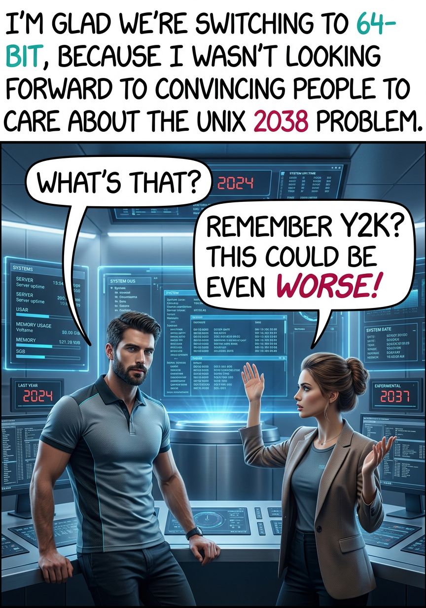If only we'd chosen 1944-12-02 08:45:52 as the Unix epoch, we could've combined two doomsday scenarios into one and added a really boring scene to that Roland Emmerich movie.