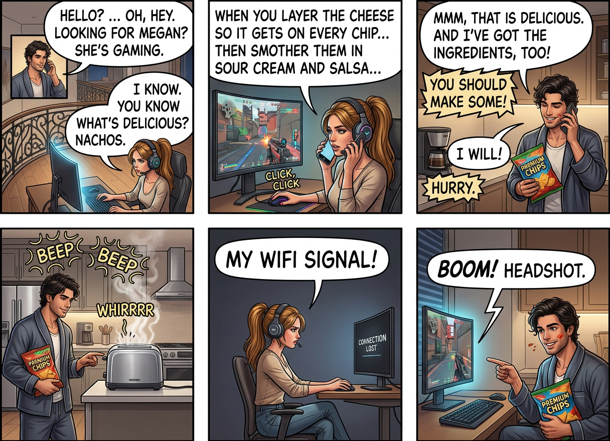 'Cheater!' 'Hey, gaming on wifi? You have only yourself to blame.'