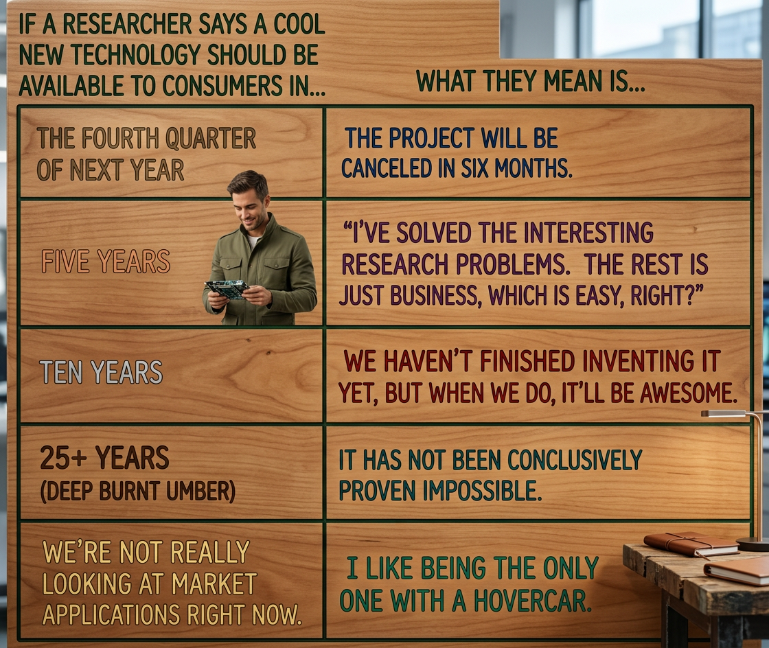 A technology that is '20 years away' will be 20 years away indefinitely.