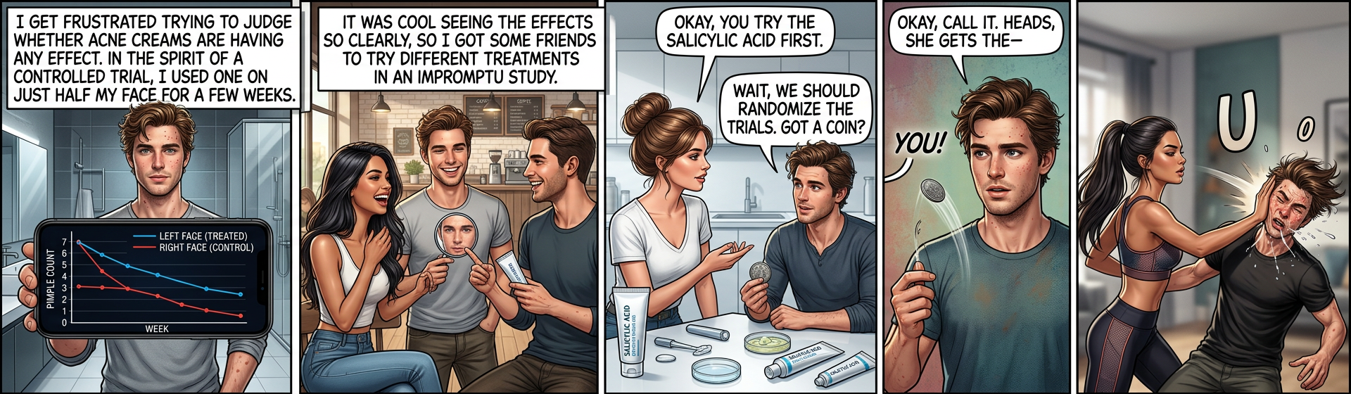 Why do all my attempts at science end with me being punched by Batman?  (P.S. benzoyl peroxide soap works great.)