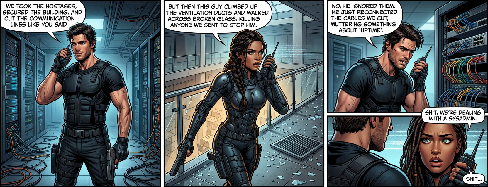 The weird sense of duty really good sysadmins have can border on the sociopathic, but it's nice to know that it stands between the forces of darkness and your cat blog's servers.