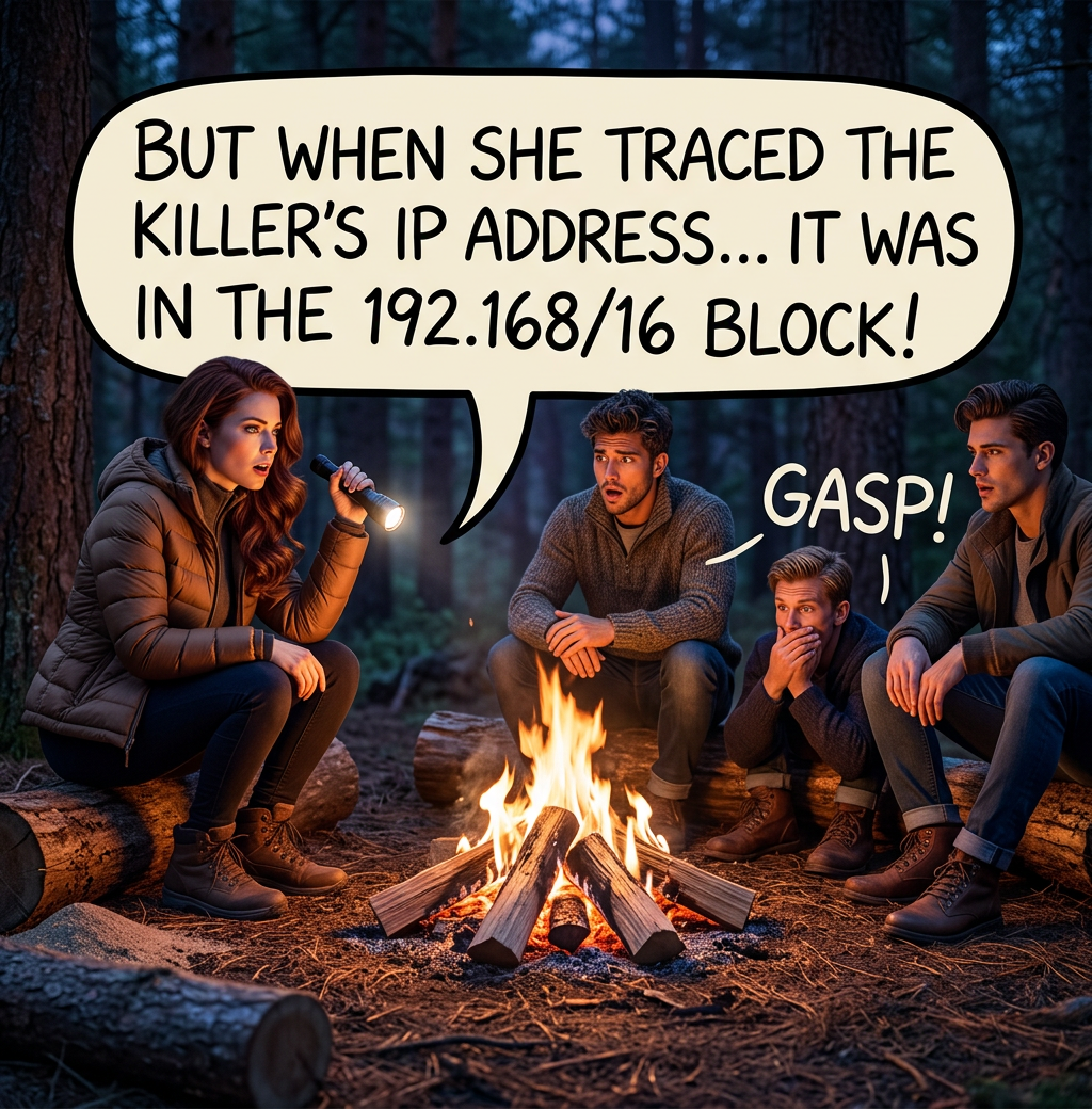 100 years later, this story remains terrifying--not because it's the local network block, but because the killer is still on IPv4.