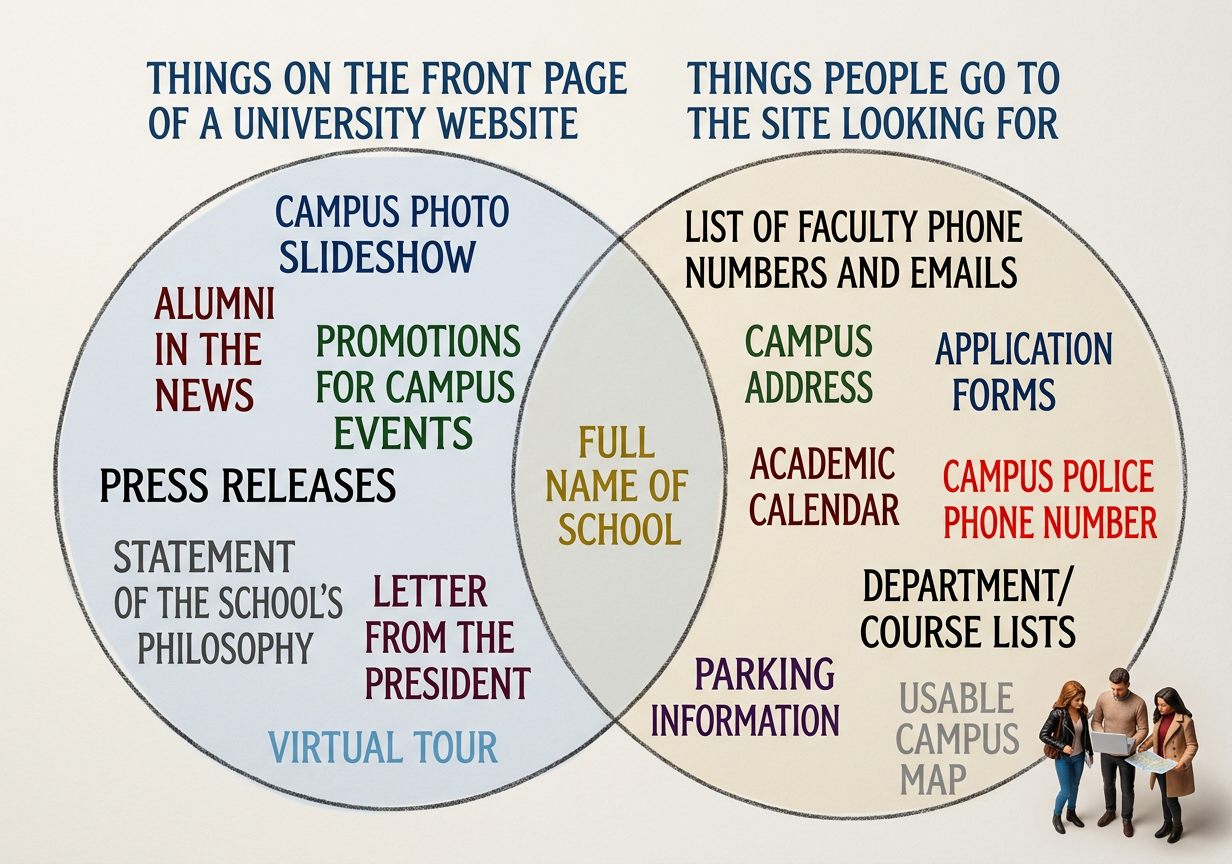 People go to the website because they can't wait for the next alumni magazine, right? What do you mean, you want a campus map? One of our students made one as a CS class project back in '01!  You can click to zoom and everything!