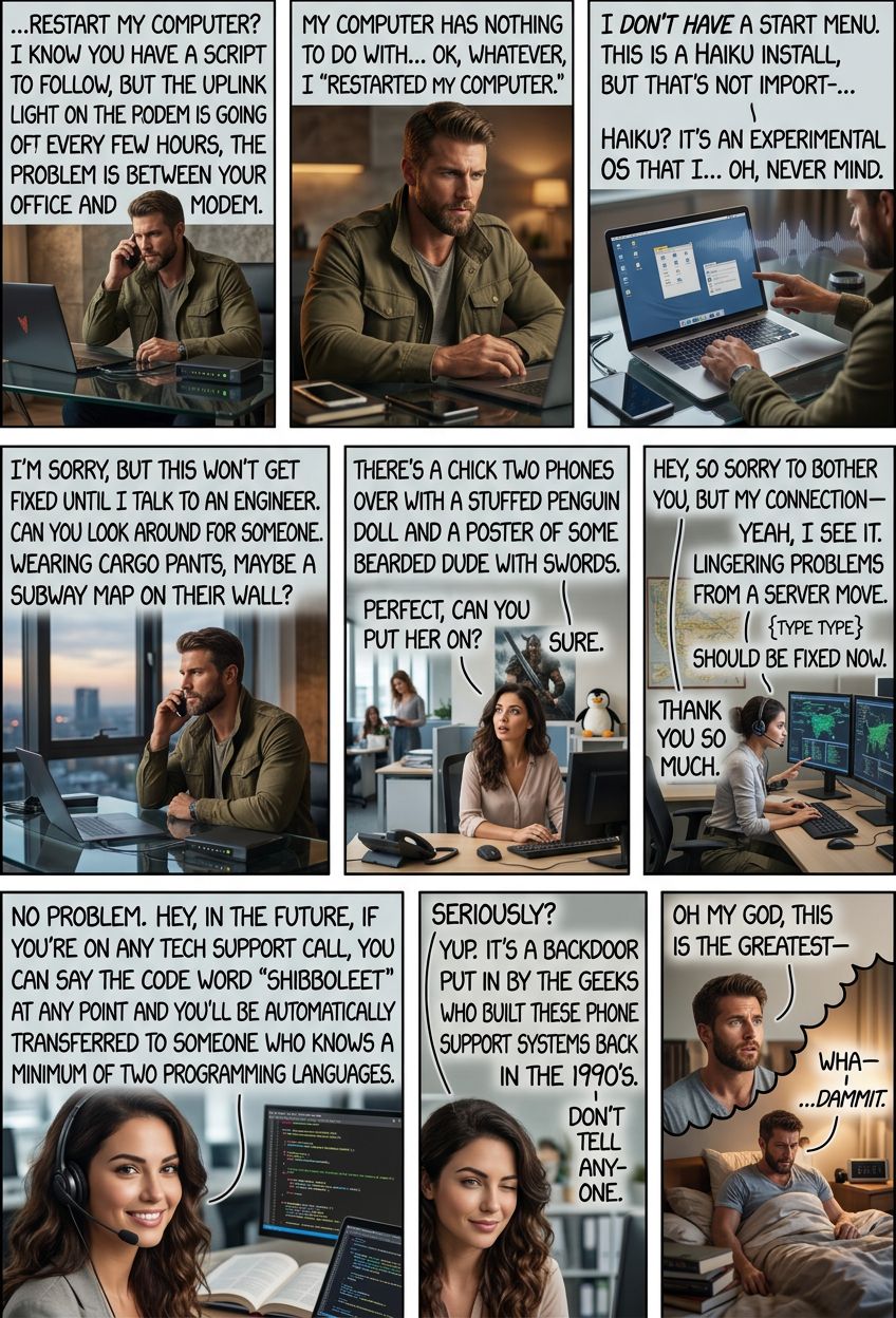 I recently had someone ask me to go get a computer and turn it on so I could restart it. He refused to move further in the script until I said I had done that.